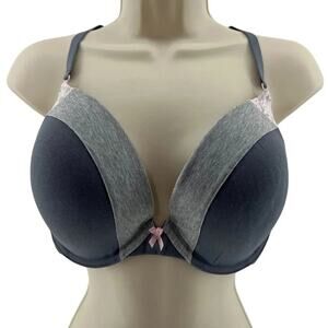 Victoria's Secret Plunge Bra Two Tone Gray Pink Lace Womens Size 38DD